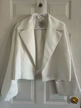 Worthington White Cropped Open-Front Blazer